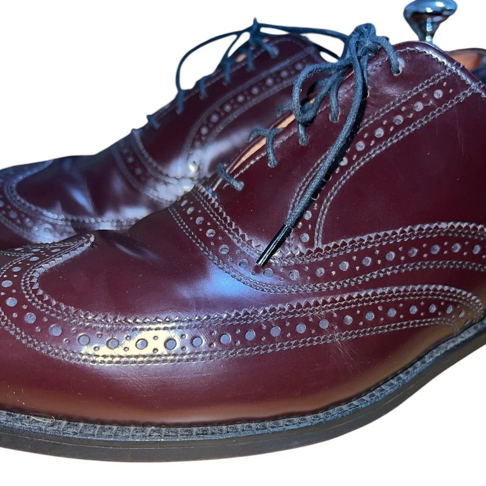 Allen Edmonds Lloyd Wingtip Oxford Mens 12 Burgundy Leather Brogue Dress Shoes